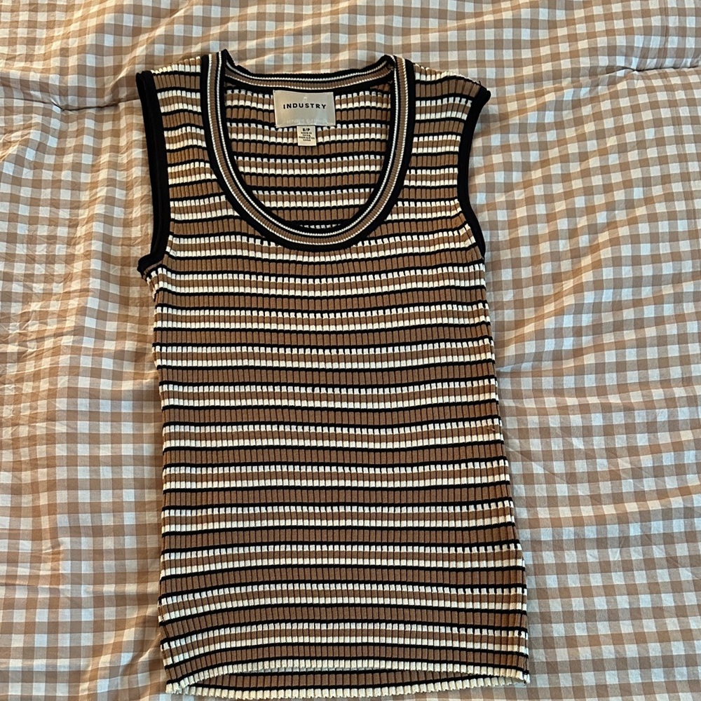 INDUSTRY Brown & Cream Striped Ribbed Tank
